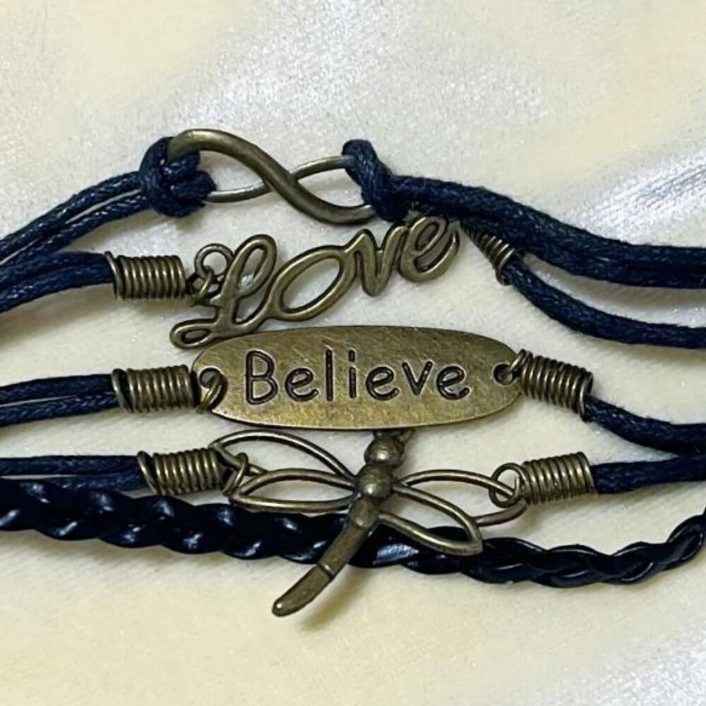 Brass Believe in Love Forever Multi Strand Dragonfly Friendship Bracelet
